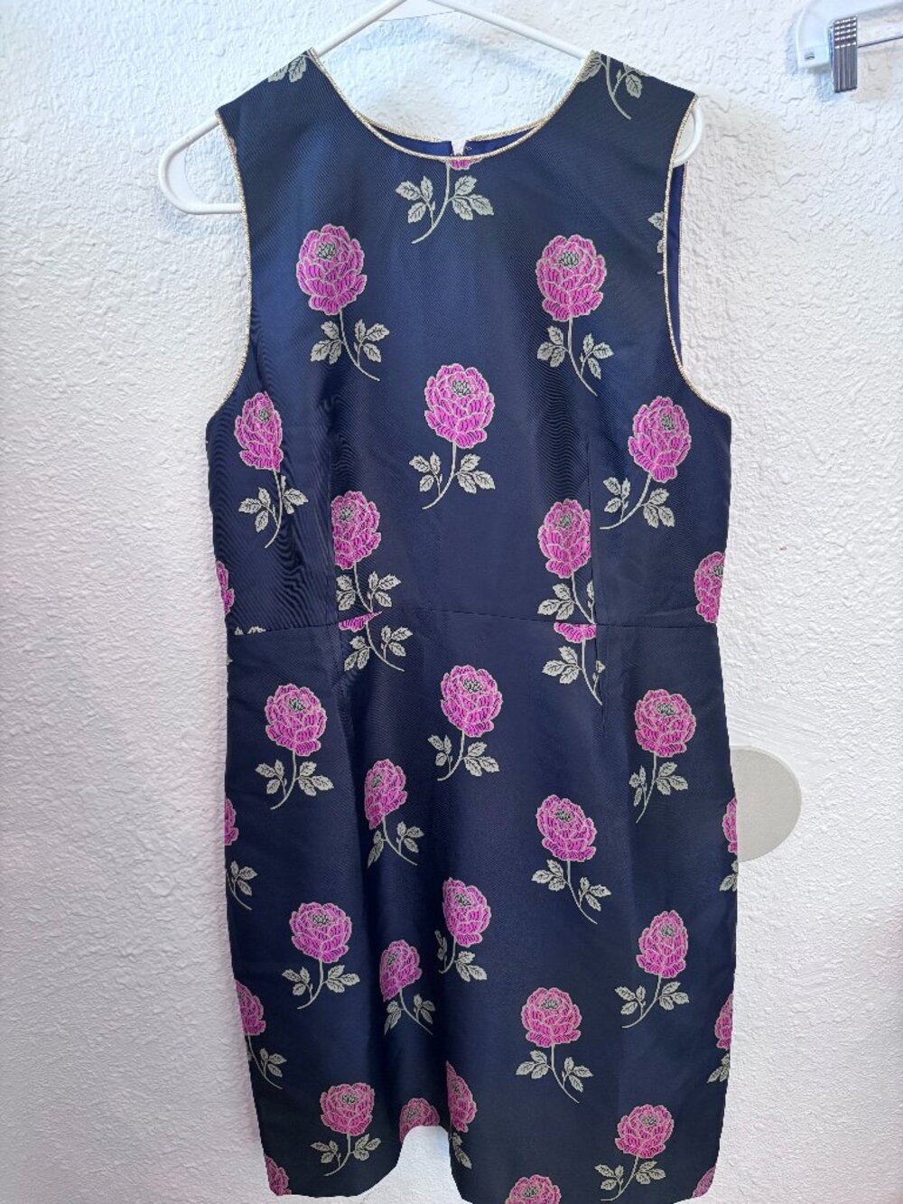 J.Crew Floral Jacquard Sheath Dress 14 Gold Trim Garden Party Event Art to Wear